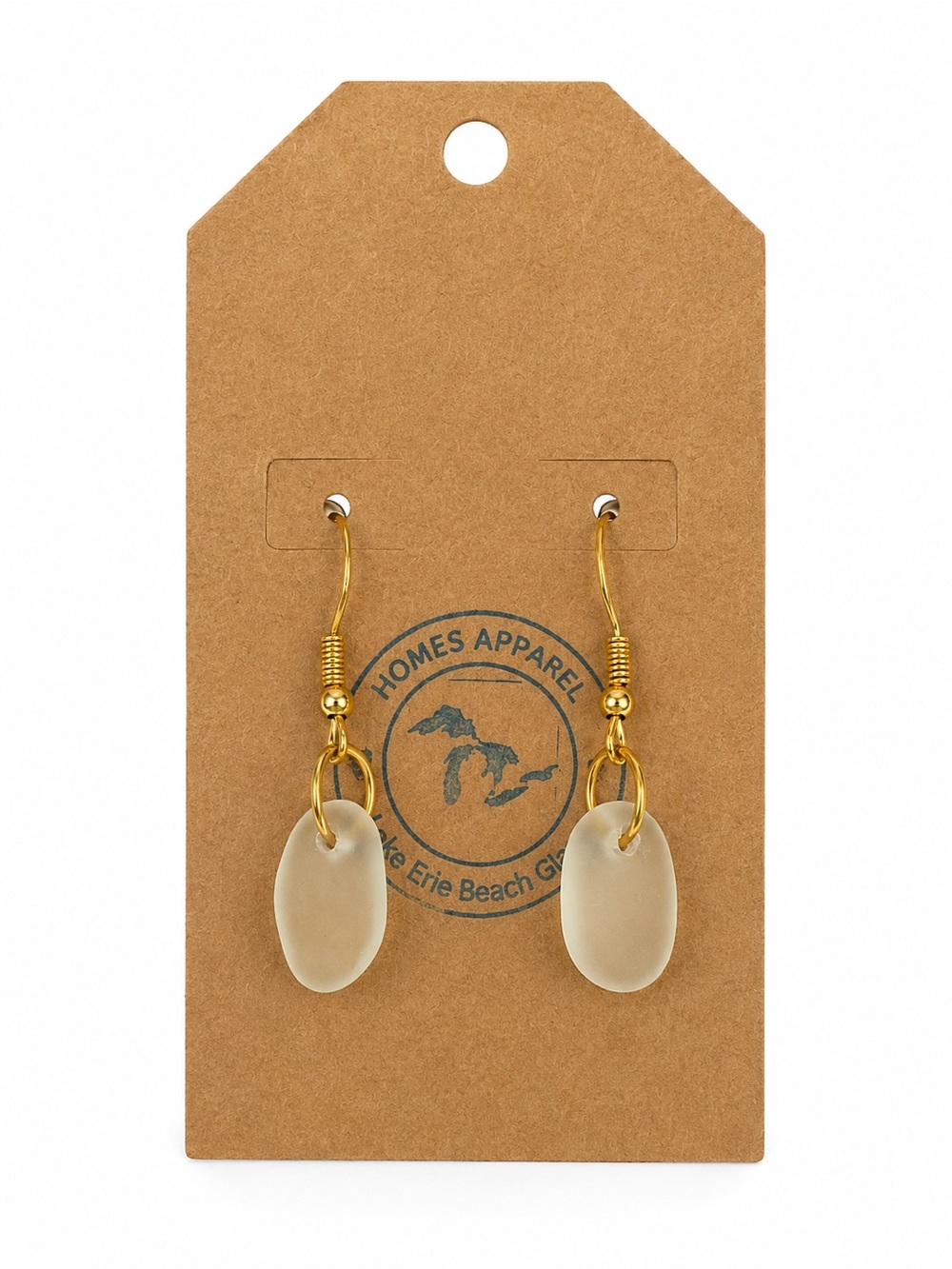 Gold Drop Earrings with Frosted Cream Glass